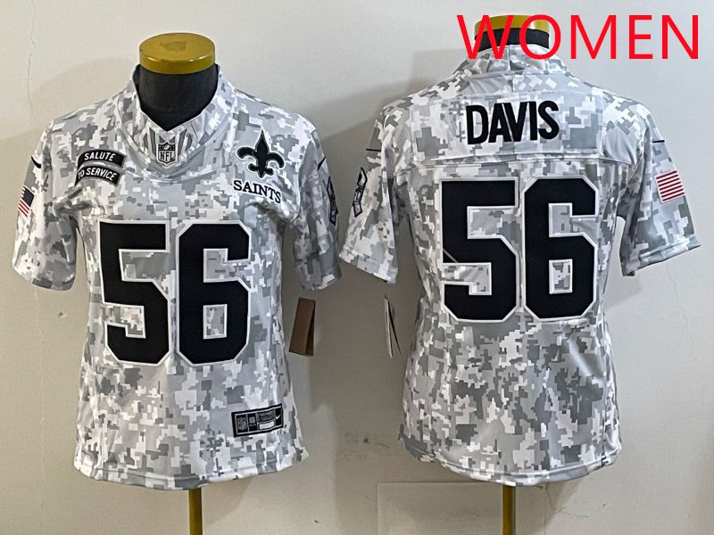 Women New Orleans Saints 56 Davis Camo Nike Olive Salute To Service Limited NFL Jersey style 2